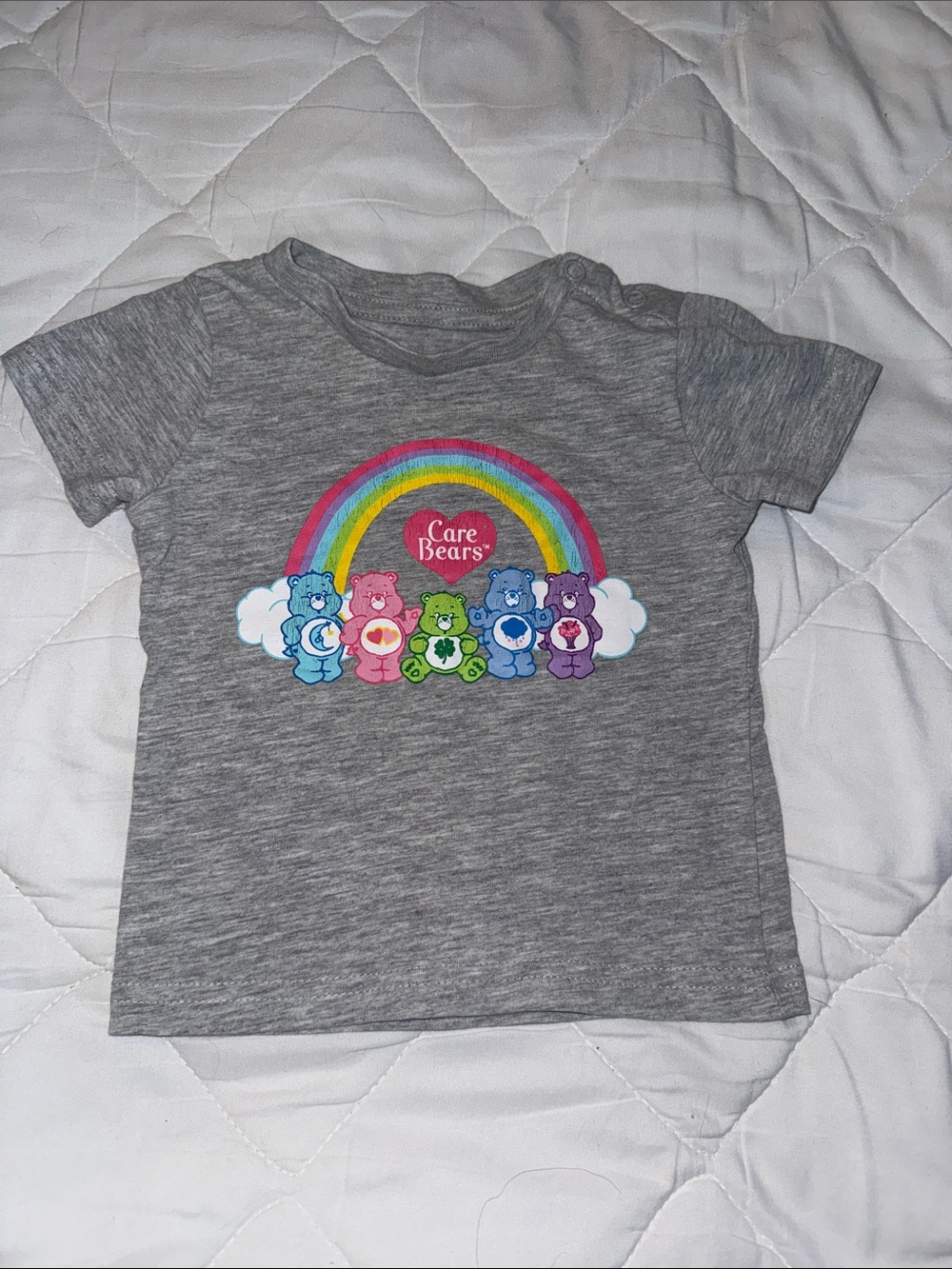 6/12m Care Bears Gray Tee with Rainbow & Colorful Bears baby girl